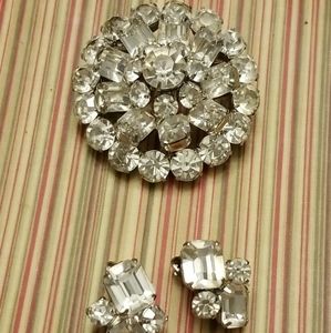 Vintage Clear Clip  Earrings &Brioche Set